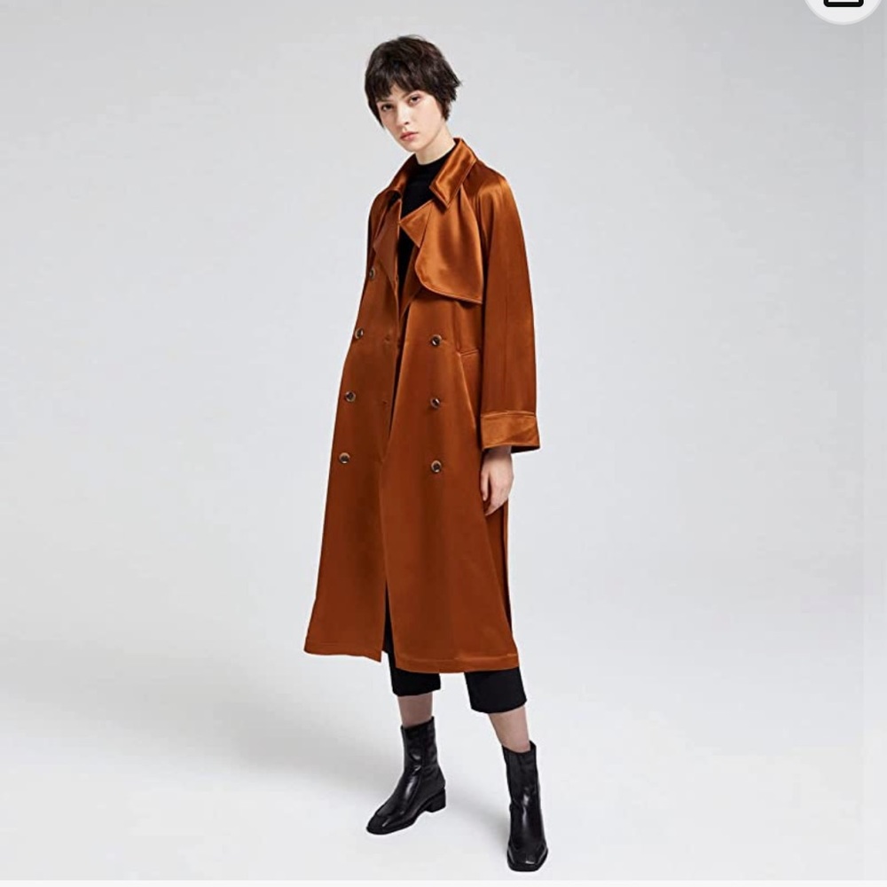 LATTELIER Women's 3/4 Length Double-Breasted Trench Coat with Belt